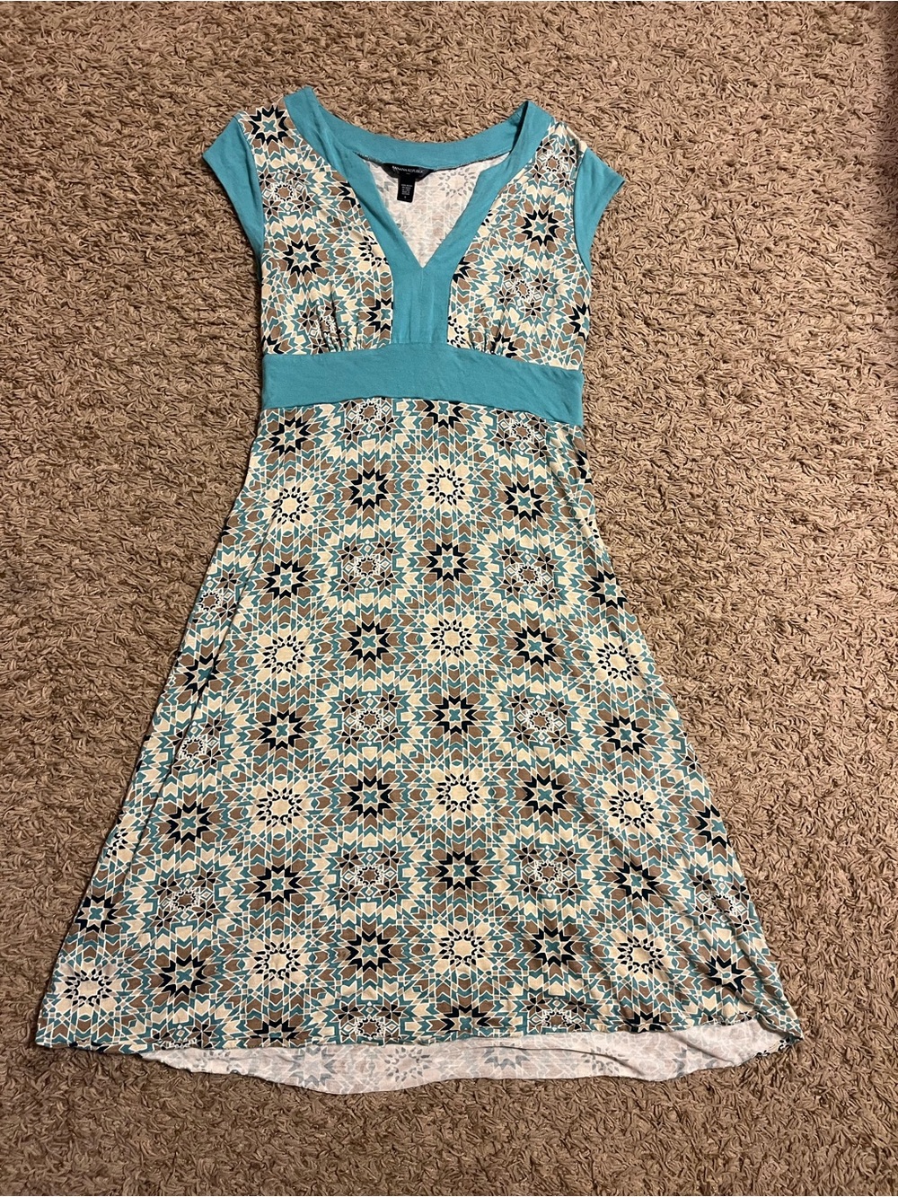 Banana Republic Turquoise Patterned V‑Neck Women’s Dress